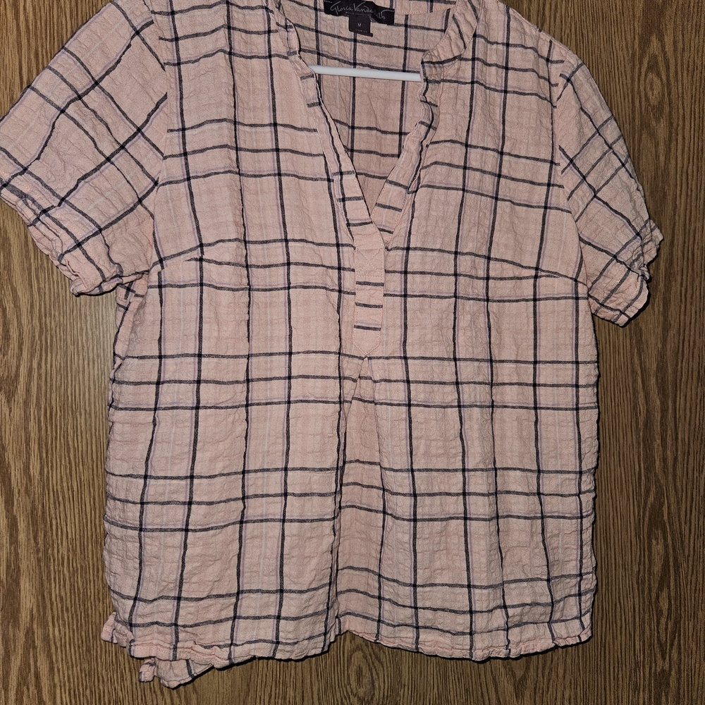 Gloria Vanderbilt Pink Plaid Women's Top